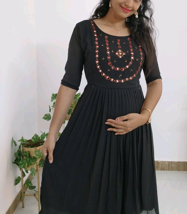 Dark Desire-Party Wear Maternity Kurti - Black, 3xl