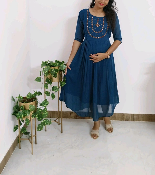 Mystic-Party Wear Maternity Kurti - Chathams Blue, Xxl