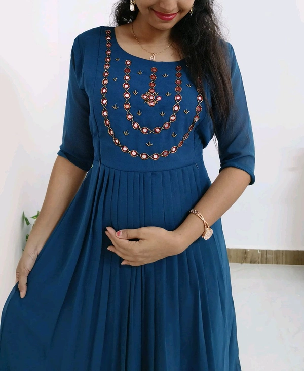 Mystic-Party Wear Maternity Kurti - Chathams Blue, Xxl