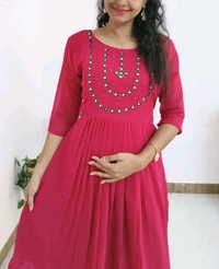 Pink-Party Wear Maternity Kurti - Brick Red, Xl