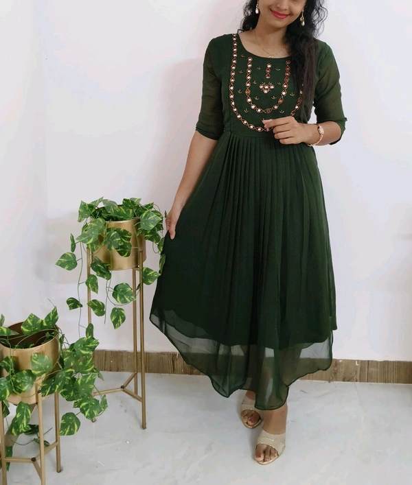Green-Party Wear Maternity Kurti - Deep Fir, Xxl