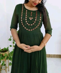 Green-Party Wear Maternity Kurti - Deep Fir, Xxl