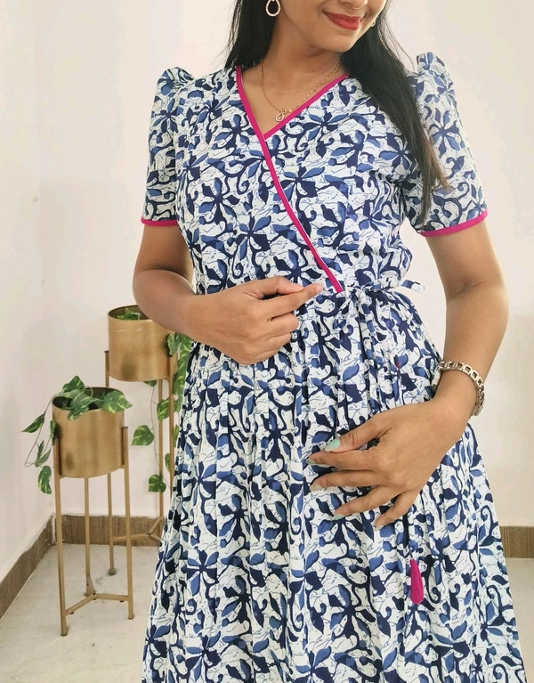 Indigo-Cotton Feeding Kurti - L