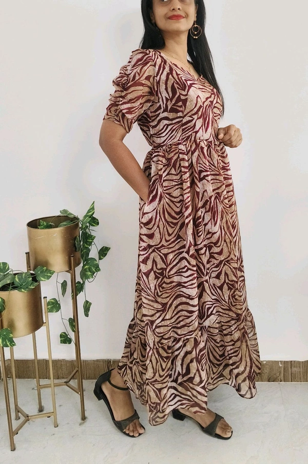 Safari Stripe-Georgette Maternity Maxi - L