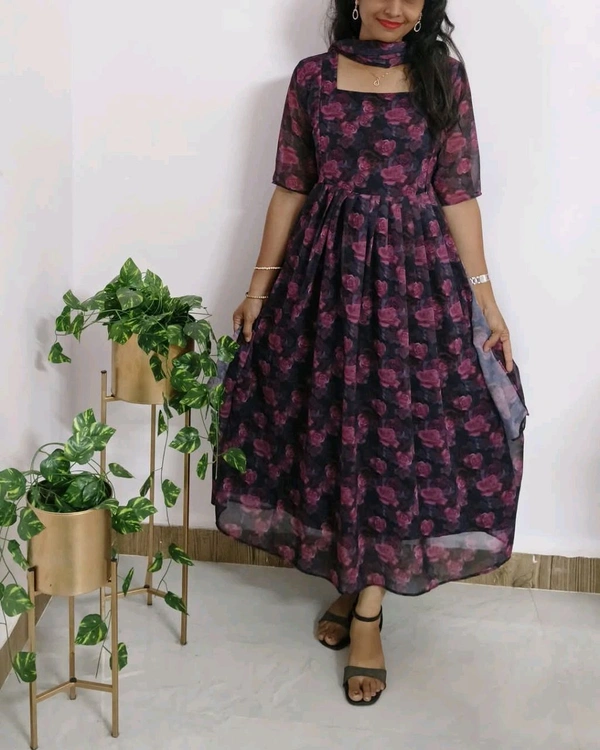 Black Rose -Feeding Kurti With Shawl - Xxl