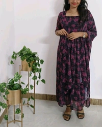 Black Rose -Feeding Kurti With Shawl - Xxl