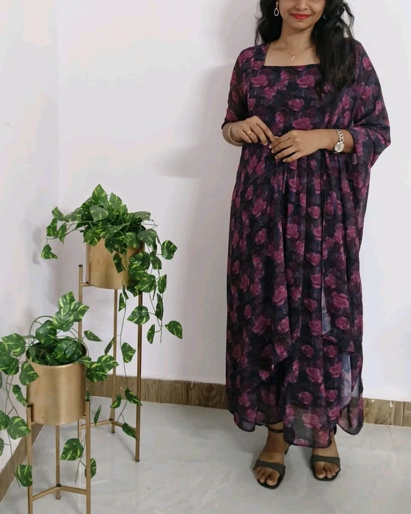 Black Rose -Feeding Kurti With Shawl - Xxl