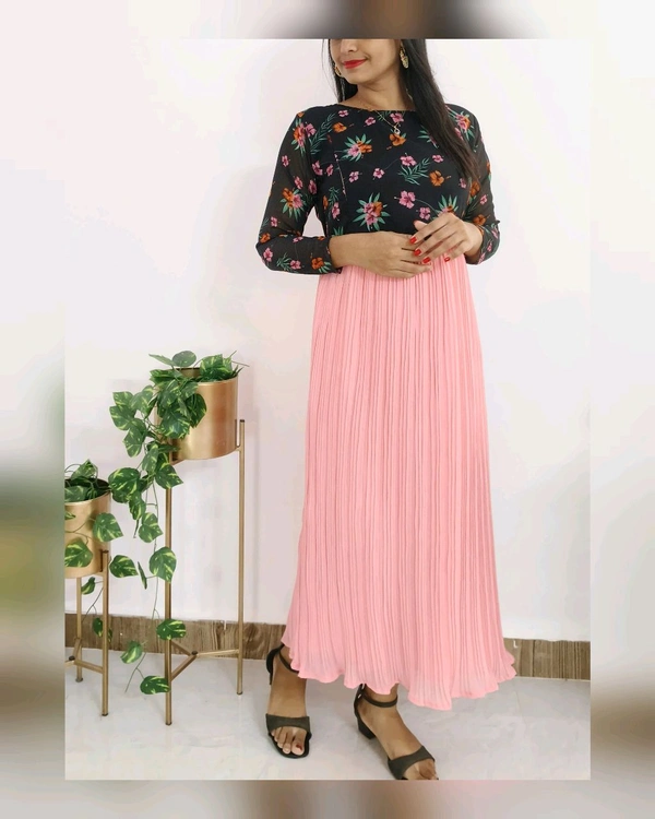 Peach Crushed- Pleated Feeding Dress - L