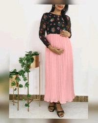 Peach Crushed- Pleated Feeding Dress - L