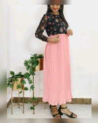 Peach Crushed- Pleated Feeding Dress - L