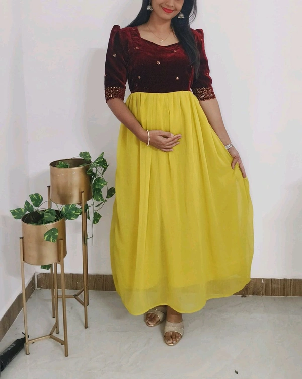 Maroon Sunset-Maternity Party Wear - M
