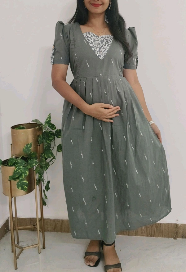 Grey-cotton Maternity Kurti - Xl