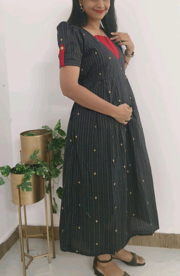 Black-cotton Maternity Wear - L