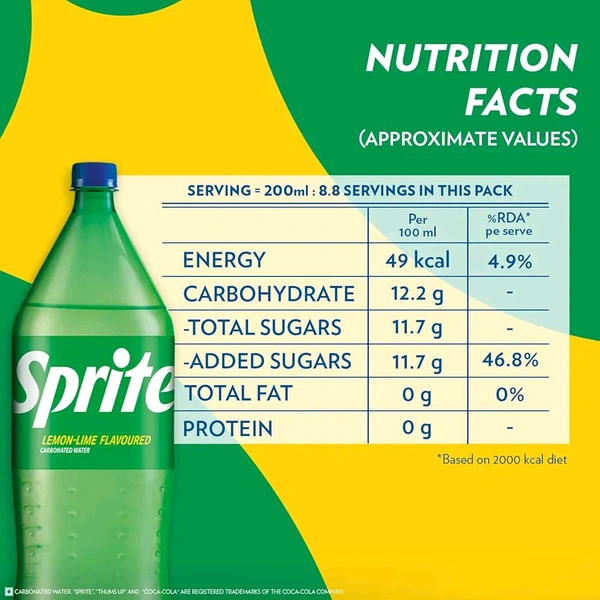 Sprite Lemon-Lime Flavoured Cold Drink | Refreshing Taste | Clear Soft Drink with No Added Colours | Recyclable PET Bottle, 2 L
