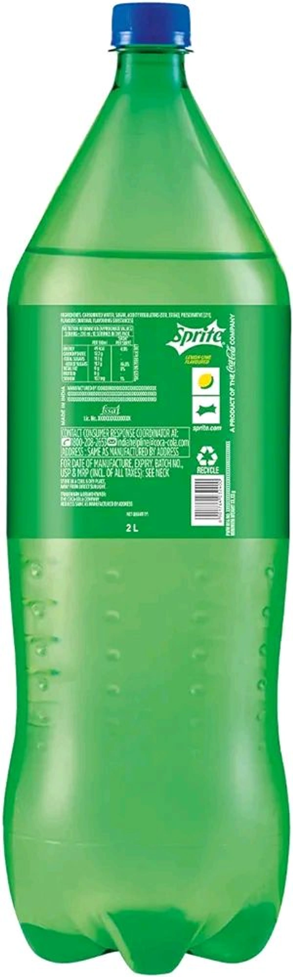 Sprite Lemon-Lime Flavoured Cold Drink | Refreshing Taste | Clear Soft Drink with No Added Colours | Recyclable PET Bottle, 2 L