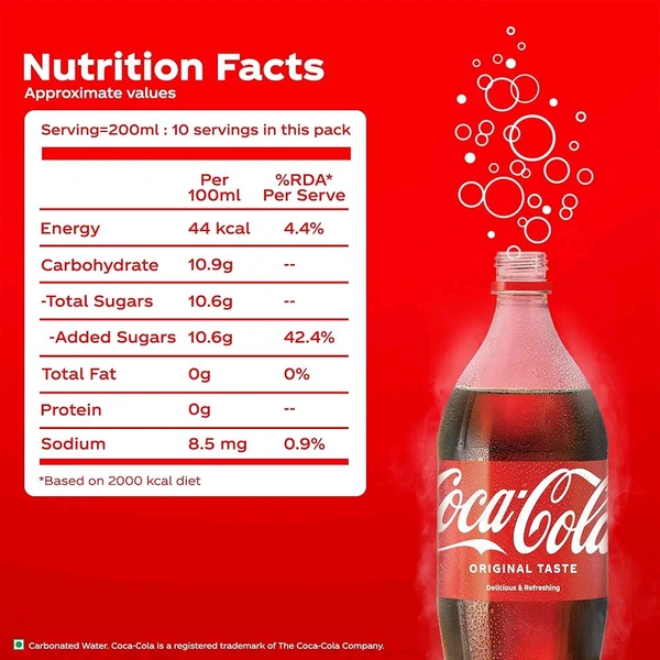Coca-Cola Original Taste Cola Soft Drink Pet Bottle, 2 L