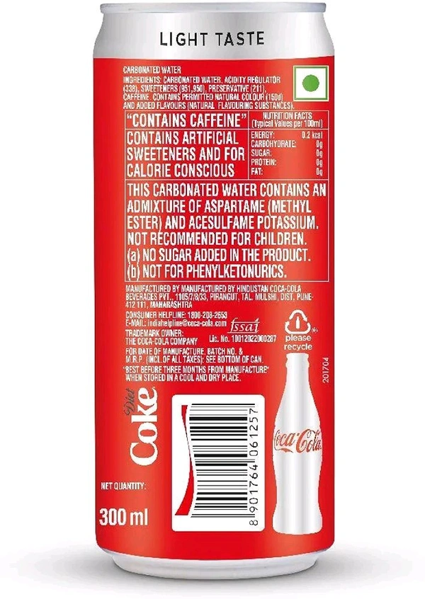 Coca-Cola Diet Soft Drink, 300Ml - Cola