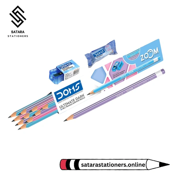 Doms Zoom Ultimate Dark Pencil Box Pack | Triangular Shape For Easy Holding & Comfort |Pack Of 10