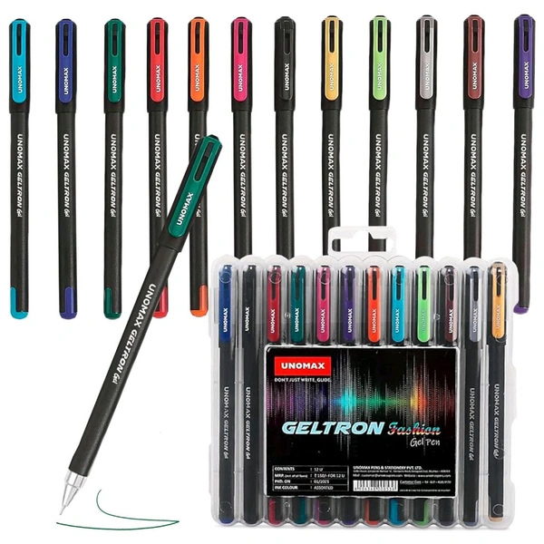 UNOMAX Geltron Fashion Gel Pen - Pack of 12, Assorted Colours