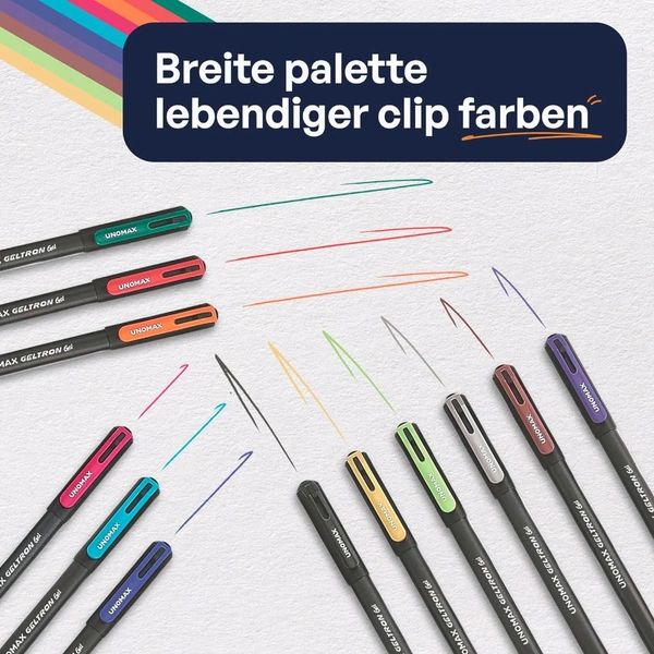 UNOMAX Geltron Fashion Gel Pen - Pack of 12, Assorted Colours