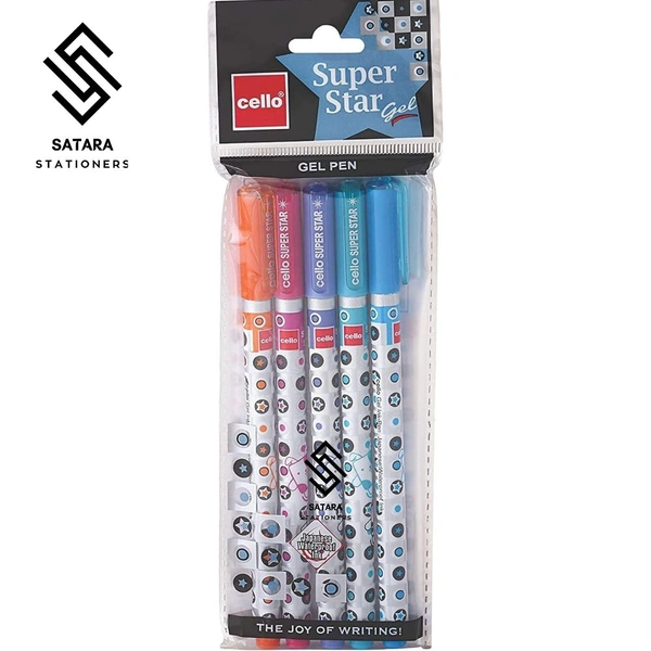 Cello Super Star Gel Pen | Pack Of 5 Pens - Blue