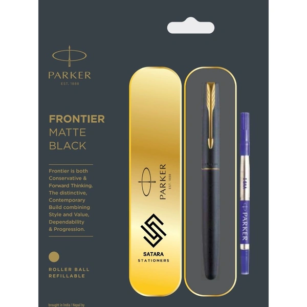 Frontier Matte Black Roller Ball Pen With Gold Trim