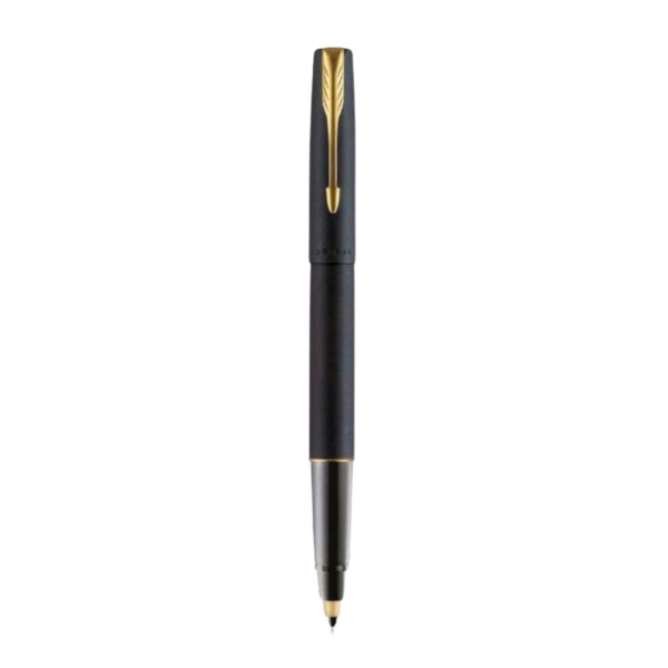 Frontier Matte Black Roller Ball Pen With Gold Trim