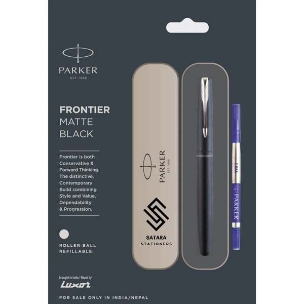 Frontier Matte Black Roller Ball Pen With Stainless Steel Trim