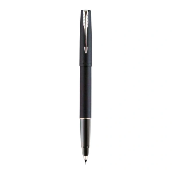 Frontier Matte Black Roller Ball Pen With Stainless Steel Trim