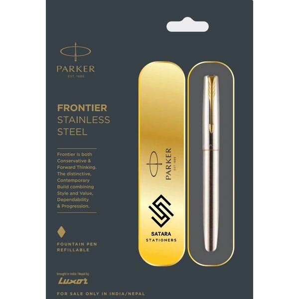 Frontier Stainless Steel Fountain Pen With Gold Trim 
