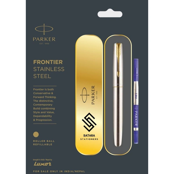 Frontier Stainless Steel Roller Ball Pen With Gold Trim 