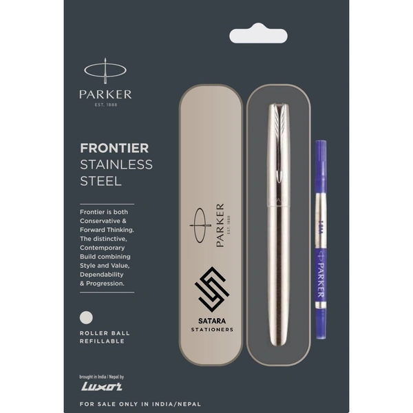 Frontier Stainless Steel Roller Ball Pen With Stainless Steel Trim 