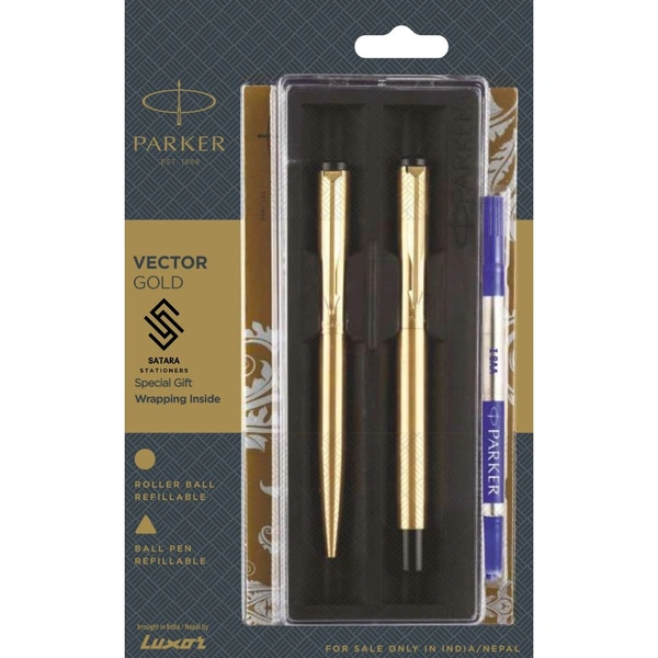 Vector Gold Ball Pen + Roller Ball Pen With Gold Trim