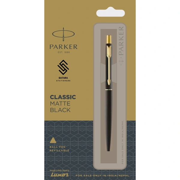 Classic Matte Black Ball Pen With Gold Trim