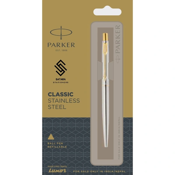 Classic Stainless Steel Ball Pen With Gold Trim 