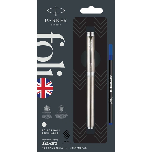 Folio Stainless Steel Roller Ball Pen With Stainless Steel Trim 