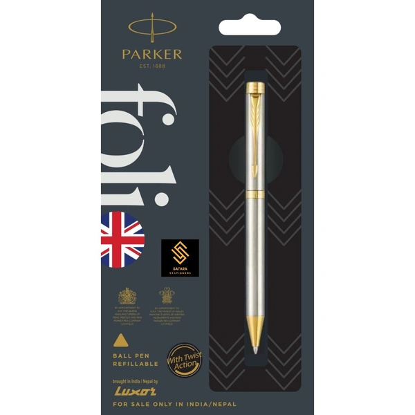 Folio Stainless Steel Ball Pen With Gold Trim 