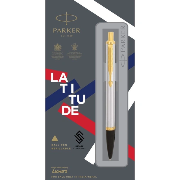 Latitude Shiny Chrome Ball Pen With Gold Trim