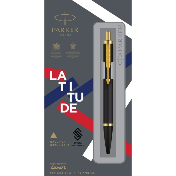 Latitude Matte Black Ball Pen With Gold Trim