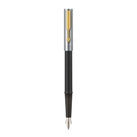Beta Premium Silver Fountain Pen With Gold Trim + Ink Bottle 