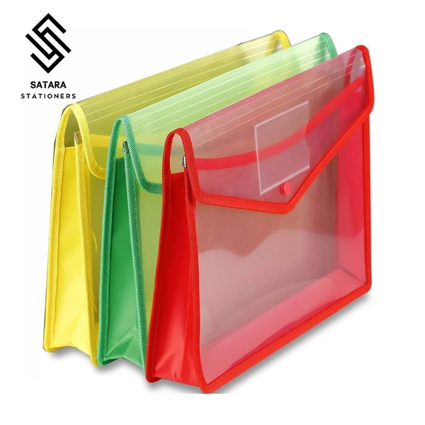 Transparent A4 Size Document Storage Bag With Snap Button