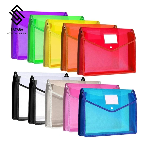 Transparent A4 Size Document Storage Bag With Snap Button