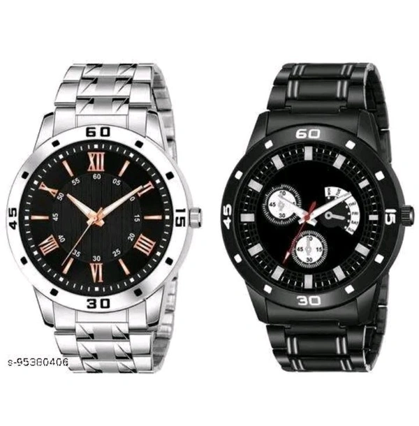 Multicolor(pack of 2) stainless steel analog watch for men - Gray, Free Size
