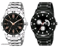 Multicolor(pack of 2) stainless steel analog watch for men - Gray, Free Size