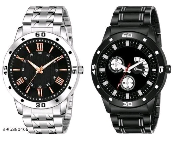 Multicolor(pack of 2) stainless steel analog watch for men - Gray, Free Size