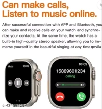 T800 Ultra Smart Watch with Beautiful Strap, Bluetoot - Black, Free Size