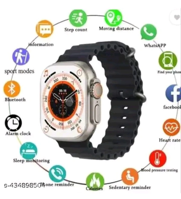T800 Ultra Smart Watch with Beautiful Strap, Bluetoot - Black, Free Size