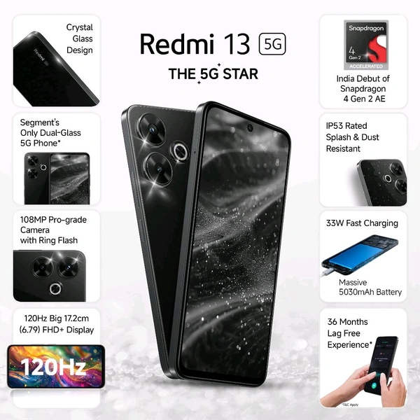 Redmi 13 5g Black Diamond, 6GB+128GB | India Debut SD 4 Gen 2 AE | 108MP Pro Grade Camera | 6.79in Largest Display in Segment - White, Today Or Tomorrow, #mi #redmi #phone #mobile