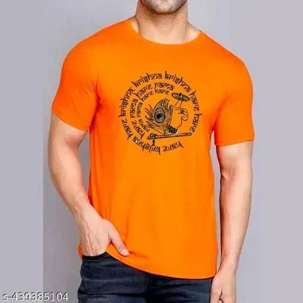 HARE KRISHNA PRINTED T SHIRT ORANGE HALF SLEEVE T SHIRT FOR MEN - M