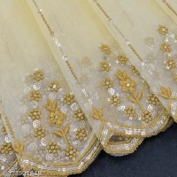 Floral Embroidered Sequence Organza Saree With Tassels and Latkans - Free Size
